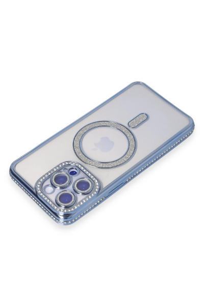 Newface iPhone 14 Pro Kılıf Joke Simli Magneticsafe Kılıf - Mavi resmi