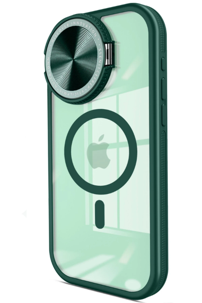 Newface iPhone 15 Pro Max Kılıf Teleskop Lens Magsafe Silikon Kapak - Koyu Yeşil resmi