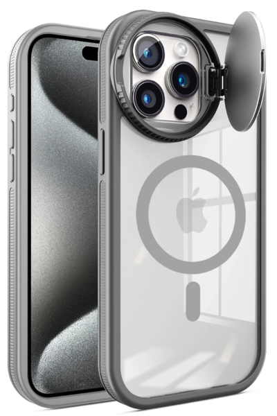 Newface iPhone 15 Pro Max Kılıf Teleskop Lens Magsafe Silikon Kapak - Titan Gri resmi