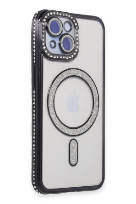 Newface iPhone 15 Kılıf Joke Simli Magneticsafe Kılıf - Siyah resmi