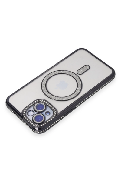 Newface iPhone 15 Kılıf Joke Simli Magneticsafe Kılıf - Siyah resmi