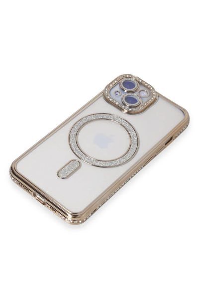 Newface iPhone 15 Kılıf Joke Simli Magneticsafe Kılıf - Gold resmi