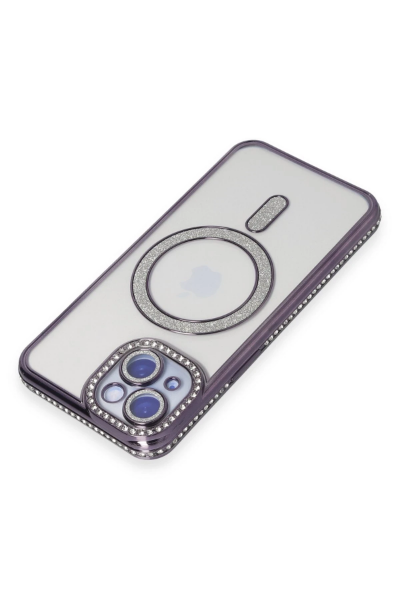 Newface iPhone 15 Kılıf Joke Simli Magneticsafe Kılıf - Derin Mor resmi