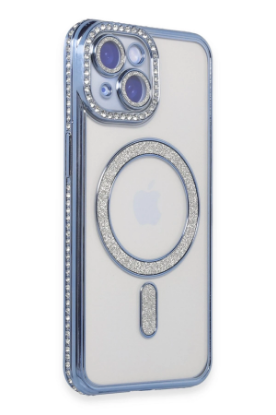 Newface iPhone 15 Kılıf Joke Simli Magneticsafe Kılıf - Mavi resmi