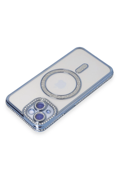 Newface iPhone 15 Kılıf Joke Simli Magneticsafe Kılıf - Mavi resmi