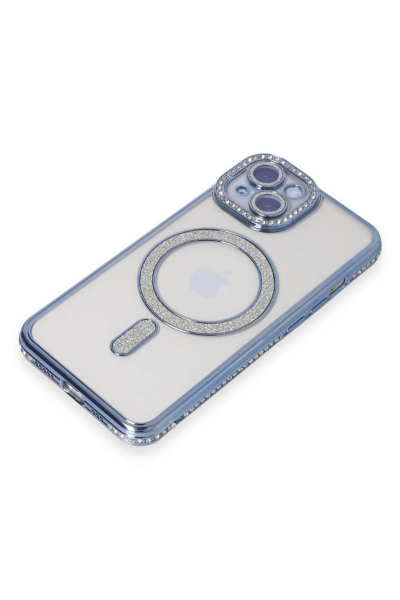 Newface iPhone 15 Kılıf Joke Simli Magneticsafe Kılıf - Mavi resmi