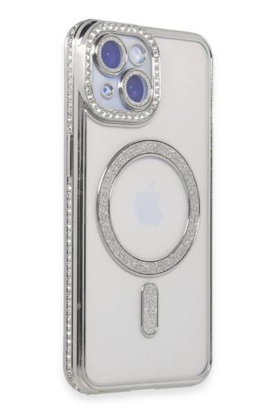 Newface iPhone 15 Kılıf Joke Simli Magneticsafe Kılıf - Gümüş resmi