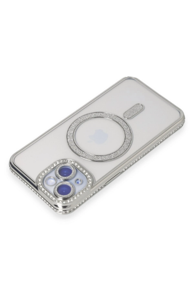 Newface iPhone 15 Kılıf Joke Simli Magneticsafe Kılıf - Gümüş resmi