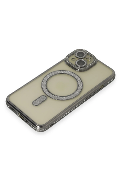 Newface iPhone 15 Kılıf Joke Simli Magneticsafe Kılıf - Gri resmi