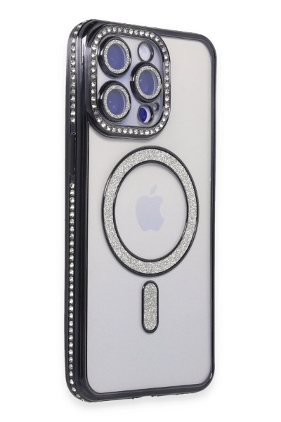 Newface iPhone 15 Pro Kılıf Joke Simli Magneticsafe Kılıf - Siyah resmi