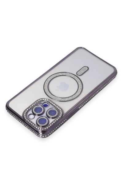 Newface iPhone 15 Pro Kılıf Joke Simli Magneticsafe Kılıf - Derin Mor resmi