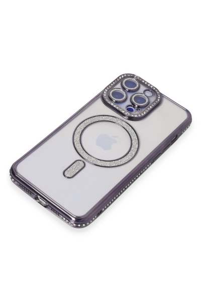 Newface iPhone 15 Pro Kılıf Joke Simli Magneticsafe Kılıf - Derin Mor resmi