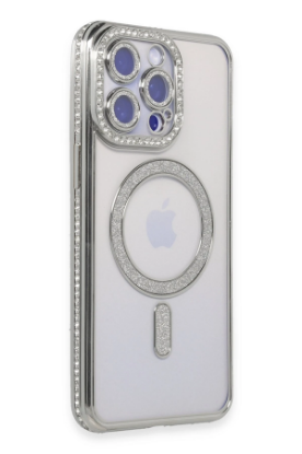 Newface iPhone 15 Pro Kılıf Joke Simli Magneticsafe Kılıf - Gümüş resmi