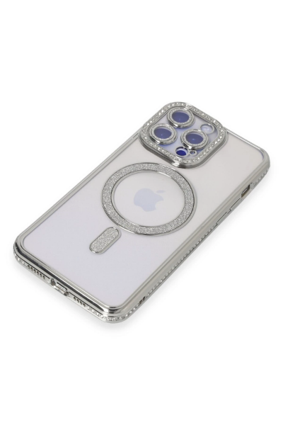Newface iPhone 15 Pro Kılıf Joke Simli Magneticsafe Kılıf - Gümüş resmi