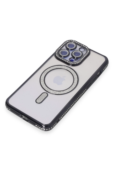 Newface iPhone 15 Pro Max Kılıf Joke Simli Magneticsafe Kılıf - Siyah resmi