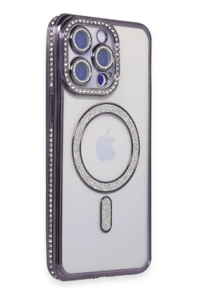 Newface iPhone 15 Pro Max Kılıf Joke Simli Magneticsafe Kılıf - Derin Mor resmi