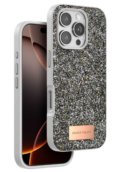 Onegif iPhone 16 Pro Max Bright Simli Kapak - Gümüş resmi
