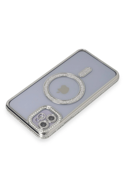Newface iPhone 11 Kılıf Joke Simli Magneticsafe Kılıf - Gümüş resmi