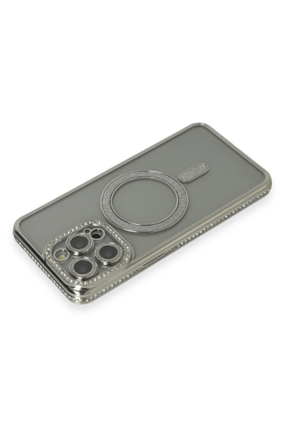 Newface iPhone 15 Pro Kılıf Joke Simli Magneticsafe Kılıf - Gri resmi