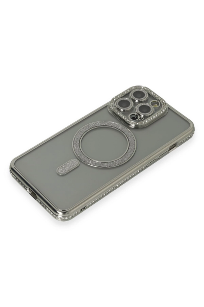 Newface iPhone 15 Pro Kılıf Joke Simli Magneticsafe Kılıf - Gri resmi