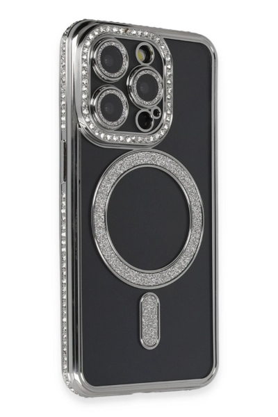 Newface iPhone 14 Pro Max Kılıf Joke Simli Magneticsafe Kılıf - Gri resmi