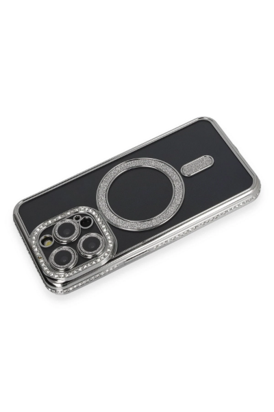 Newface iPhone 14 Pro Max Kılıf Joke Simli Magneticsafe Kılıf - Gri resmi