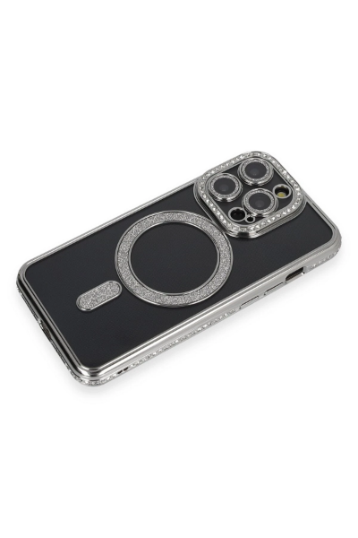 Newface iPhone 14 Pro Max Kılıf Joke Simli Magneticsafe Kılıf - Gri resmi