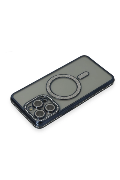 Newface iPhone 14 Pro Max Kılıf Joke Simli Magneticsafe Kılıf - Lacivert resmi
