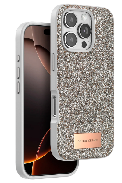 Onegif iPhone 16 Pro Max Bright Simli Kapak - Çöl Titanyum resmi
