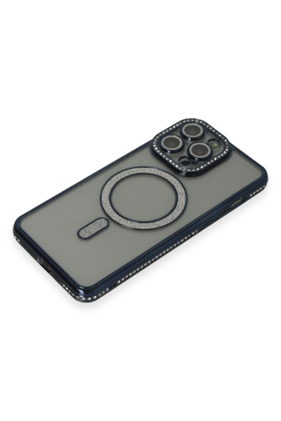Newface iPhone 14 Pro Kılıf Joke Simli Magneticsafe Kılıf - Lacivert resmi