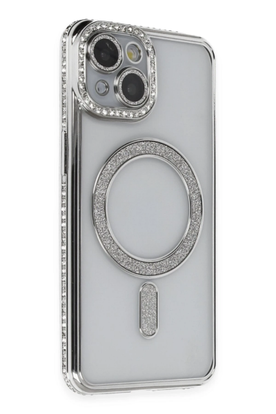 Newface iPhone 14 Kılıf Joke Simli Magneticsafe Kılıf - Gümüş resmi