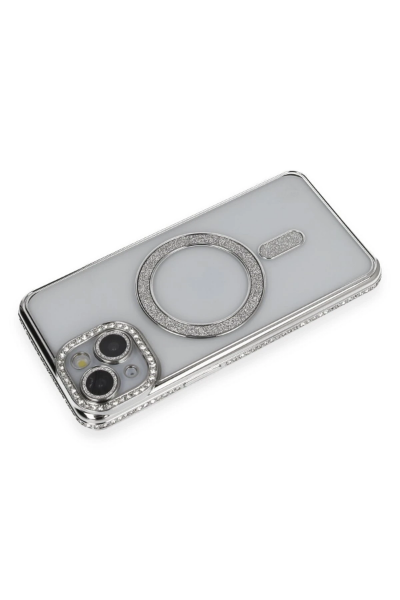 Newface iPhone 14 Kılıf Joke Simli Magneticsafe Kılıf - Gümüş resmi