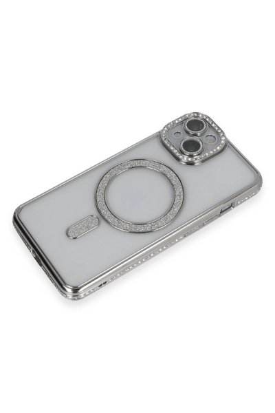 Newface iPhone 14 Kılıf Joke Simli Magneticsafe Kılıf - Gümüş resmi