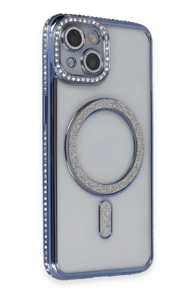 Newface iPhone 13 Kılıf Joke Simli Magneticsafe Kılıf - Mavi resmi