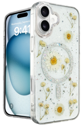 Newface iPhone 16 Kılıf Daisy Simli Magsafe Kapak - Gümüş resmi