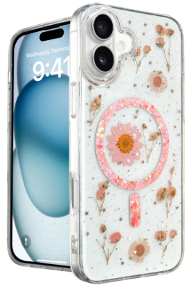 Newface iPhone 16 Kılıf Daisy Simli Magsafe Kapak - Pembe resmi