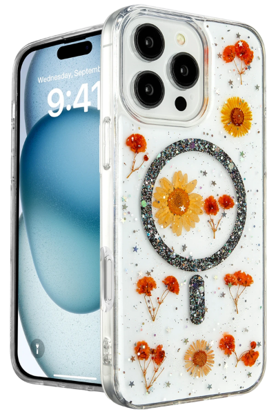 Newface iPhone 16 Pro Kılıf Daisy Simli Magsafe Kapak - Siyah resmi