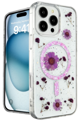 Newface iPhone 16 Pro Kılıf Daisy Simli Magsafe Kapak - Mor resmi