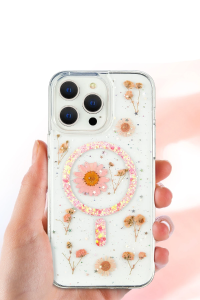 Newface iPhone 16 Pro Kılıf Daisy Simli Magsafe Kapak - Mor resmi