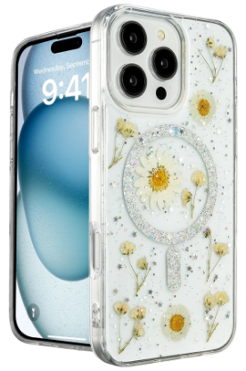 Newface iPhone 16 Pro Kılıf Daisy Simli Magsafe Kapak - Gümüş resmi