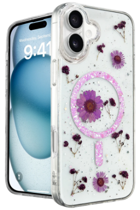 Newface iPhone 16 Plus Kılıf Daisy Simli Magsafe Kapak - Mor resmi