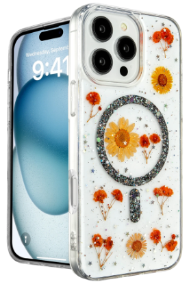 Newface iPhone 16 Pro Max Kılıf Daisy Simli Magsafe Kapak - Siyah resmi