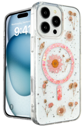 Newface iPhone 16 Pro Max Kılıf Daisy Simli Magsafe Kapak - Pembe resmi