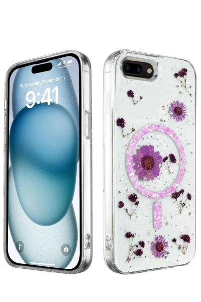 Newface iPhone 7 Kılıf Daisy Simli Magsafe Kapak - Mor resmi