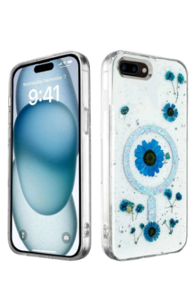 Newface iPhone 7 Plus Kılıf Daisy Simli Magsafe Kapak - Mavi resmi