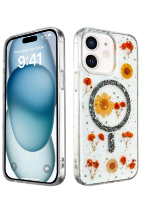 Newface iPhone 12 Kılıf Daisy Simli Magsafe Kapak - Siyah resmi