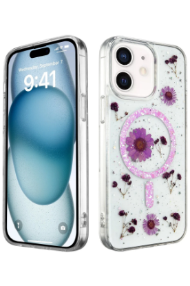 Newface iPhone 12 Kılıf Daisy Simli Magsafe Kapak - Mor resmi