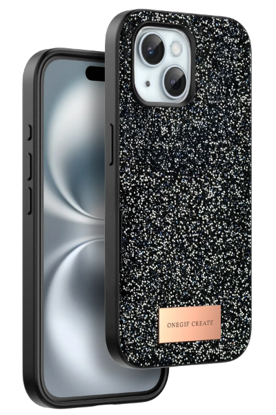 Onegif iPhone 15 Plus Bright Simli Kapak - Siyah resmi