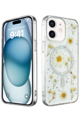 Newface iPhone 12 Kılıf Daisy Simli Magsafe Kapak - Gümüş resmi