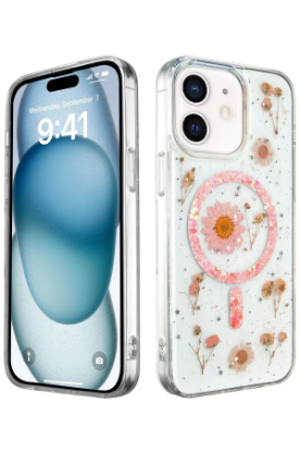 Newface iPhone 12 Kılıf Daisy Simli Magsafe Kapak - Pembe resmi